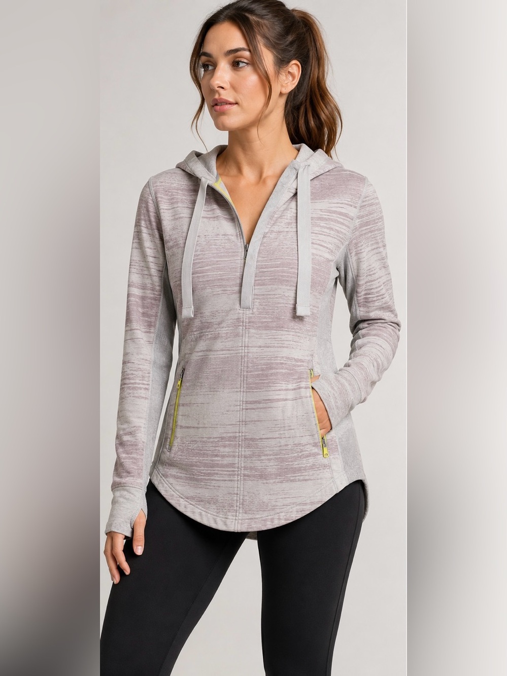 Lululemon Half Zip Hooded Pullover Size 4 Grey Lavender Thumbholes
